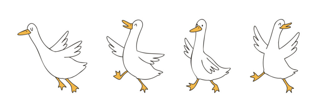 Walking goose vector illustration. Simple Friendly and playful cartoon in flat hand drawn style.