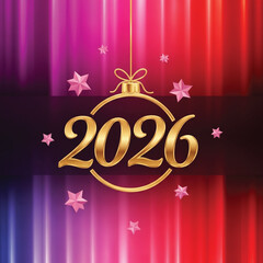 A golden 2026 new year design with stars on a vibrant gradient background, perfect for festive celebrations and holiday greetings with an elegant touch.