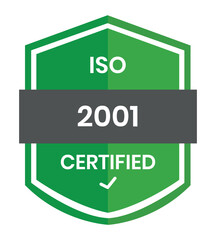 ISO 2001 Certification stamp– Vector Seal and badge for Quality Management Standards. ISO 2001 Certification  logo, label, sign, badge, symbol, banner, line, flat vector, isolated illustration.