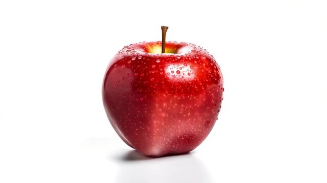 A shiny red apple with water droplets isolated on white background