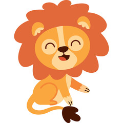 A Cheerful Cartoon Lion with a Fluffy Mane Sitting and Smiling with its Mouth Open on a Transparent Background