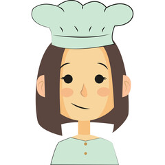 A Cartoon Chef Hat Wearing Person With Brown Hair And A Light Blue Uniform With A Transparent Background