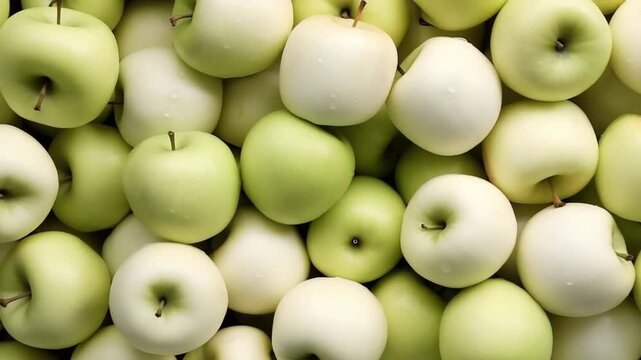 A vibrant display of fresh green apples, creating a visually appealing pattern