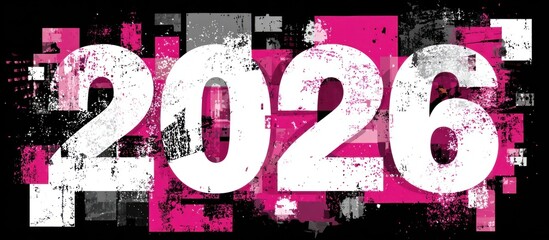 Bold White 2026 Text Over Abstract Pink and Black Background.