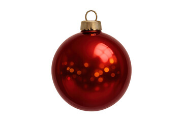 Reflecting christmas bauble with festive bokeh lights on clear background, celebrating holiday season