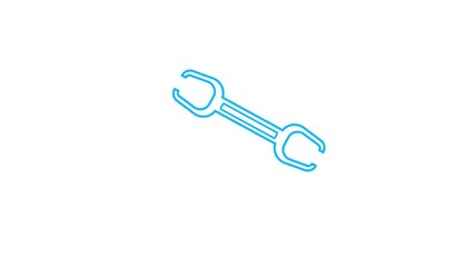 Simple blue outline of a double ended wrench or setting icon on a clean white background for repair and maintenance concepts