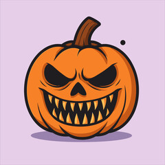 Cartoon Halloween Pumpkin with Jagged Teeth and Menacing Expression.