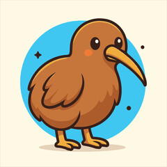 Cartoon Kiwi Bird with a Long Beak and Small Orange Cheeks.
