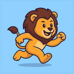 Cartoon Lion Running with a Cheerful Expression and Dynamic Pose.