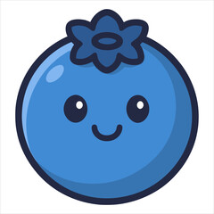 Cheerful cartoon blueberry with smiling face and detailed stem illustration.