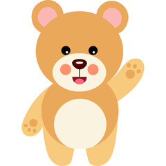 A Cheerful Cartoon Teddy Bear Waving Hello With Pink Cheeks and A Cute Smile On A Transparent Background