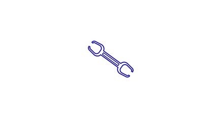 Simple blue outline of a double open ended wrench or setting icon on a clean white background