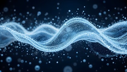 3D Wave of Particles on White Background with Network Connection Dots and Lines Visualization