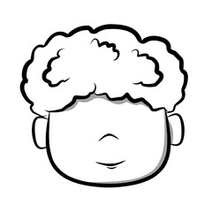A minimalist line drawing illustration depicting a young boy's face with distinctive curly hair with minimal shading, presented in a simple yet charming style.