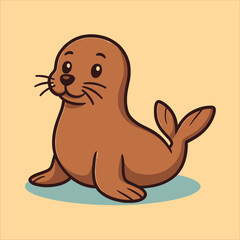 Playful Cartoon Seal with Whiskers and a Cheerful Expression Smiling.