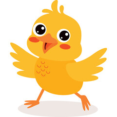 A Cheerful Yellow Chick Walking Forward With Its Wings Spread Open And A Happy Expression On Its Face Against A Transparent Background