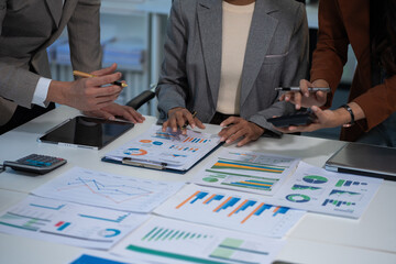 Project manager working and update tasks with milestones progress planning and professional investor working new start up project in the office.