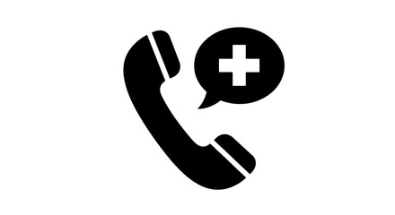 Obraz premium Black silhouette of a telephone handset with a medical plus sign icon