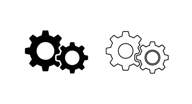 Two sets of interlocking gears one black and one white outline