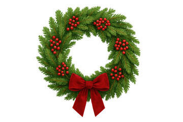 Christmas wreath decorating for holiday season with red bow and winter berries on transparent background