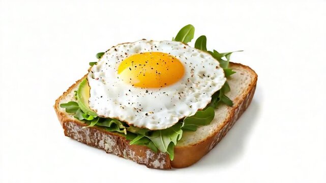 Avocado toast with fried egg isolated on white background for breakfast