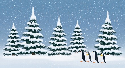 Fototapeta premium Snowy Winter Forest Landscape Christmas Holiday Scene Illustration