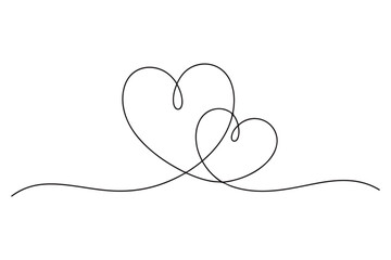 Fototapeta premium Two Hearts Continuous One Line Drawing. Valentines day concept .one line Icon drawing with white background