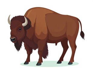 A detailed, isolated illustration of a large North American bison with brown fur and horns
