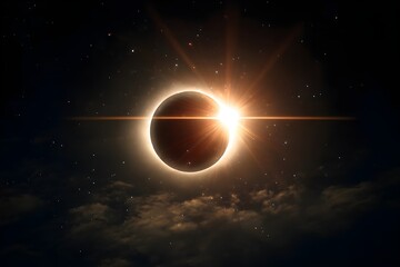 Fototapeta premium Solar Eclipse Showing Corona Black Sky Visible Stars Celestial Astronomy Phenomenon Natural Dramatic Event