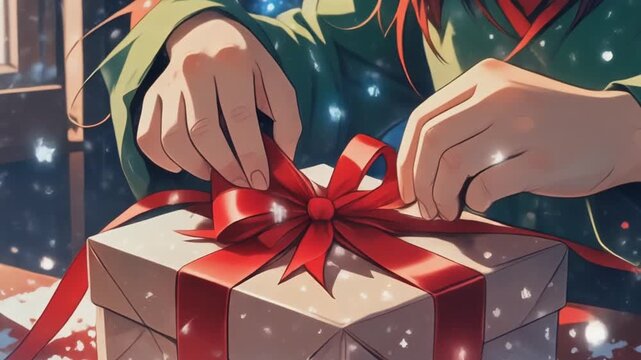 Wrapping a Christmas present 