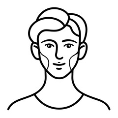 Stylized line art portrait of a young man s face silhouette isolated on white background