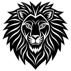 Stylized lion head emblem with majestic mane silhouette isolated on white background