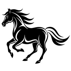 Stylized black horse galloping silhouette isolated on white background