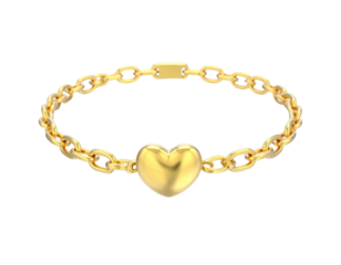 Minimal Gold Chain Bracelet with Polished Heart Charm, Luxury Accessory Isolated on Transparent Background PNG