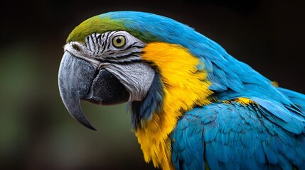 Obraz premium Brilliant blue and yellow plumage adorns the profile of a tropical parrot