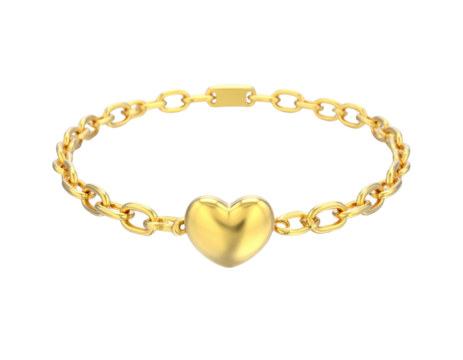 Minimal Gold Chain Bracelet with Polished Heart Charm, Luxury Accessory Isolated on Transparent Background PNG