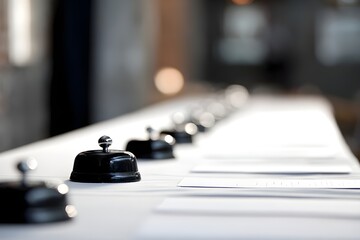 Trivia Contest Buzzers Lined Tables Game Show Equipment Competition Interactive Entertainment Event Setup