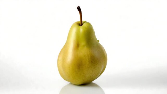 Close up of a single ripe pear isolated on white background, ready to eat
