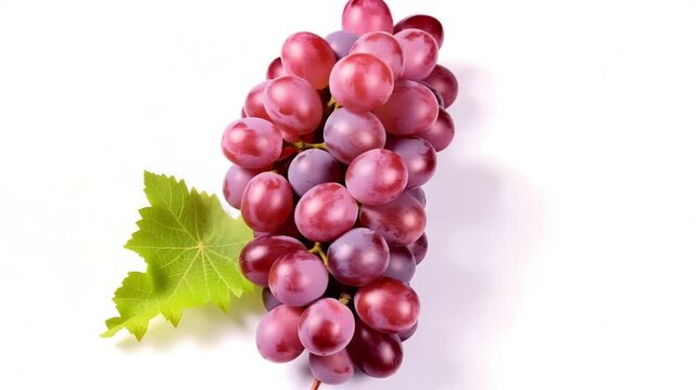 Closeup of a bunch of red grapes with a leaf isolated on white background