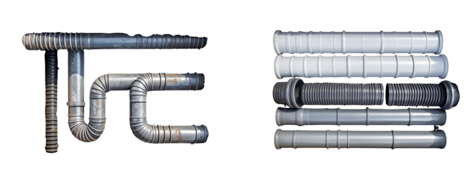Top-Down View of Corrugated Pipes Embedded Beneath Driveway Surface, Construction Detail Isolated on Transparent Background PNG