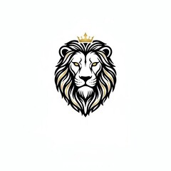 Abstract King Lion Vector Logo with Crown - Black and Gold Lion Head Mascot for Luxury Brand Identity