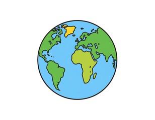 Obraz premium A simple, cartoon illustration of the Earth with continents colored and outlined