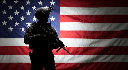 American Patriotism and Military Tribute A Soldier Silhouette Against the U.S