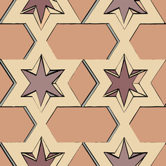 Seamless geometric star pattern with gold shiny elements