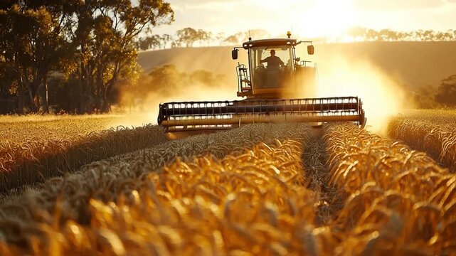  western australian wheat farm to harvest with header video