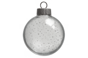 Clear glass christmas bauble with internal bubbles, festive holiday ornament decoration on transparent background
