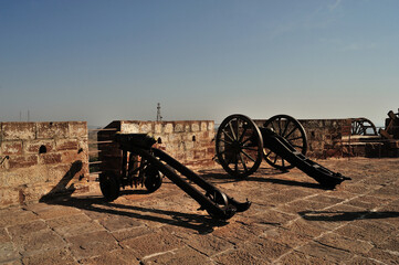 Old canons in Mehrangarh Fort, Jodhpur, Rajasthan, India.