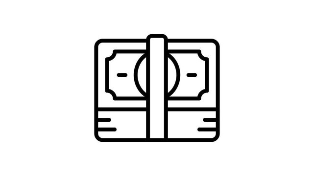 A outline style animated icon showing layered money stack