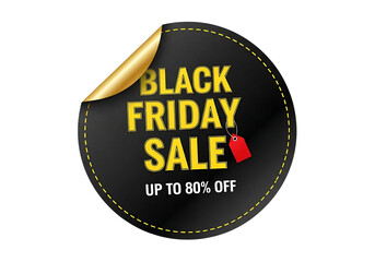 Black friday sale up to 80 off with peeling sticker effect isolated on transparent background