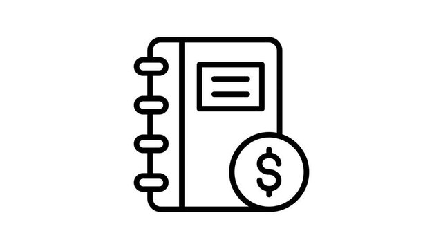 A outline style animated icon of ledger record book with dollar